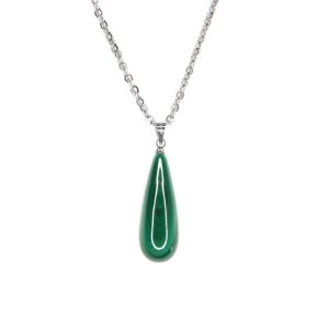 Malachite Necklace Drop Pendant Natural Gemstone with Pouch Michael's UK Jewellery