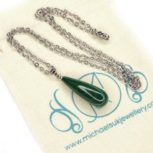 Malachite Necklace Drop Pendant Natural Gemstone with Pouch Michael's UK Jewellery