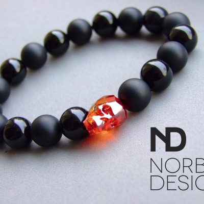 Men's Black Onyx Matt 10mm Natural Gemstone Skull Bracelet with Swarovski Crystal 6-9inch Michael's UK Jewellery