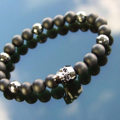 Men's Facelet Hematite Onyx Natural Gemstone Skull Bracelet with Swarovski Crystal 6-9inch Michael's UK Jewellery