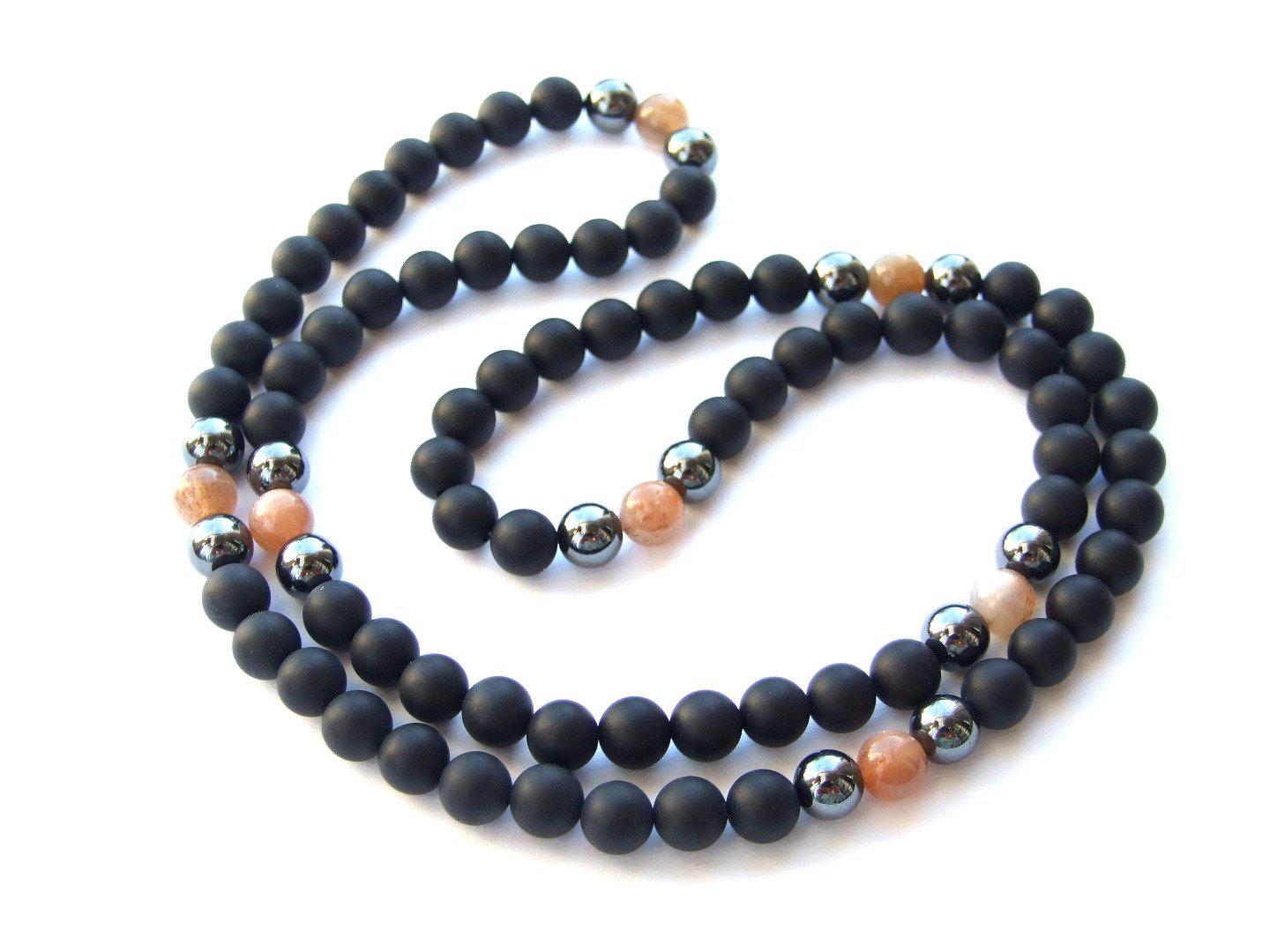 Men's Necklace 8mm Black Sunstone/Onyx Natural Gemstone Necklace 30inch Michael's UK Jewellery
