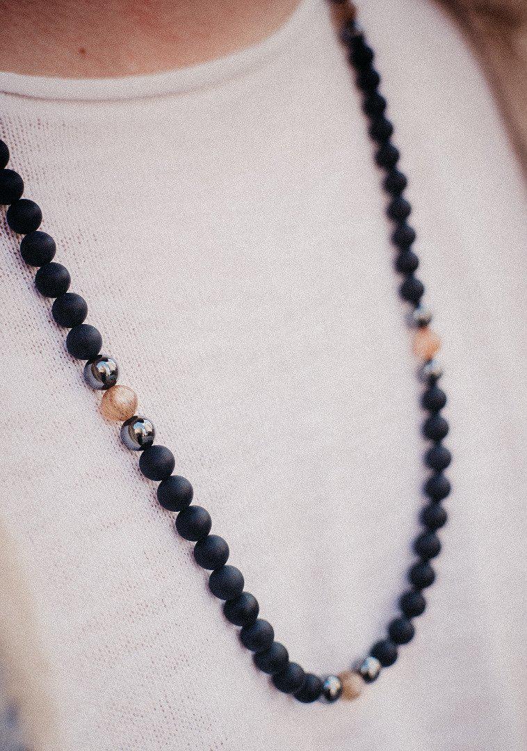 Men's Necklace 8mm Black Sunstone/Onyx Natural Gemstone Necklace 30inch Michael's UK Jewellery
