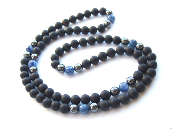 Men's Necklace 8mm Kyanite/Onyx Natural Gemstone Necklace 30inch Michael's UK Jewellery