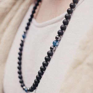 Men's Necklace 8mm Kyanite/Onyx Natural Gemstone Necklace 30inch Michael's UK Jewellery