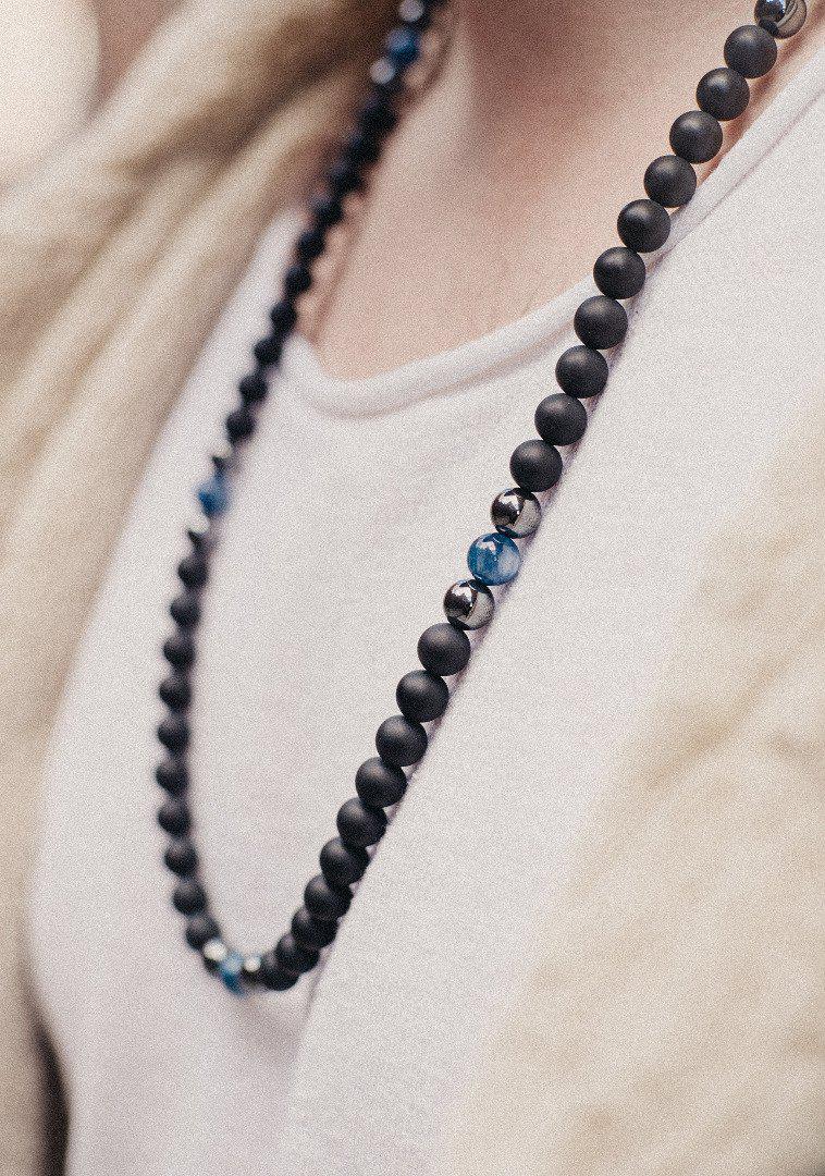 Men's Necklace 8mm Kyanite/Onyx Natural Gemstone Necklace 30inch Michael's UK Jewellery