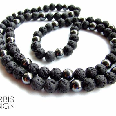 Men's Necklace Hematite/Lava Natural Gemstone 30inch Michael's UK Jewellery