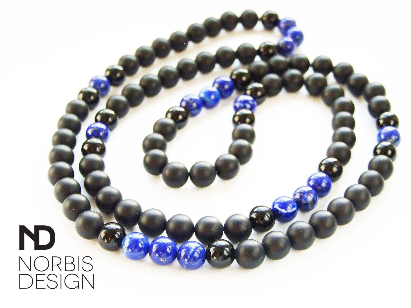 Men's Necklace Lapis Lazuli/Onyx Natural Gemstone 30inch Michael's UK Jewellery