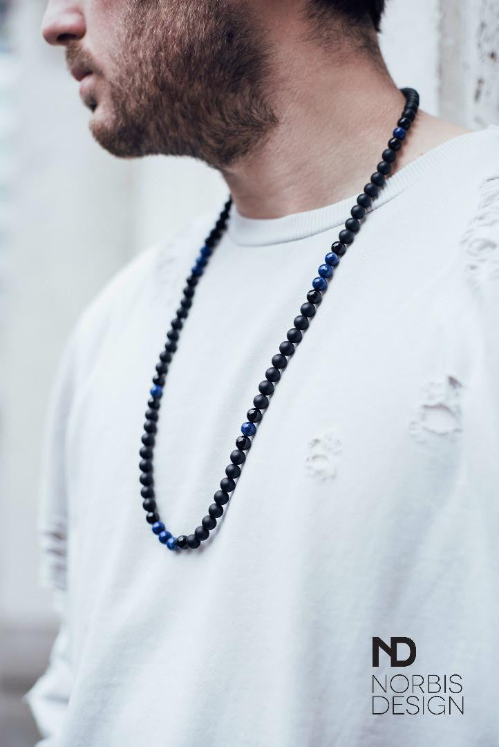 Men's Necklace Lapis Lazuli/Onyx Natural Gemstone 30inch Michael's UK Jewellery