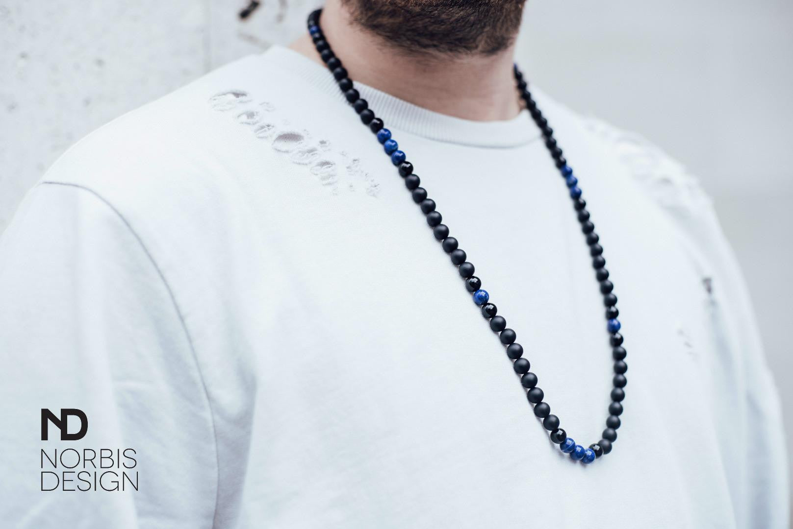 Men's Necklace Lapis Lazuli/Onyx Natural Gemstone 30inch Michael's UK Jewellery