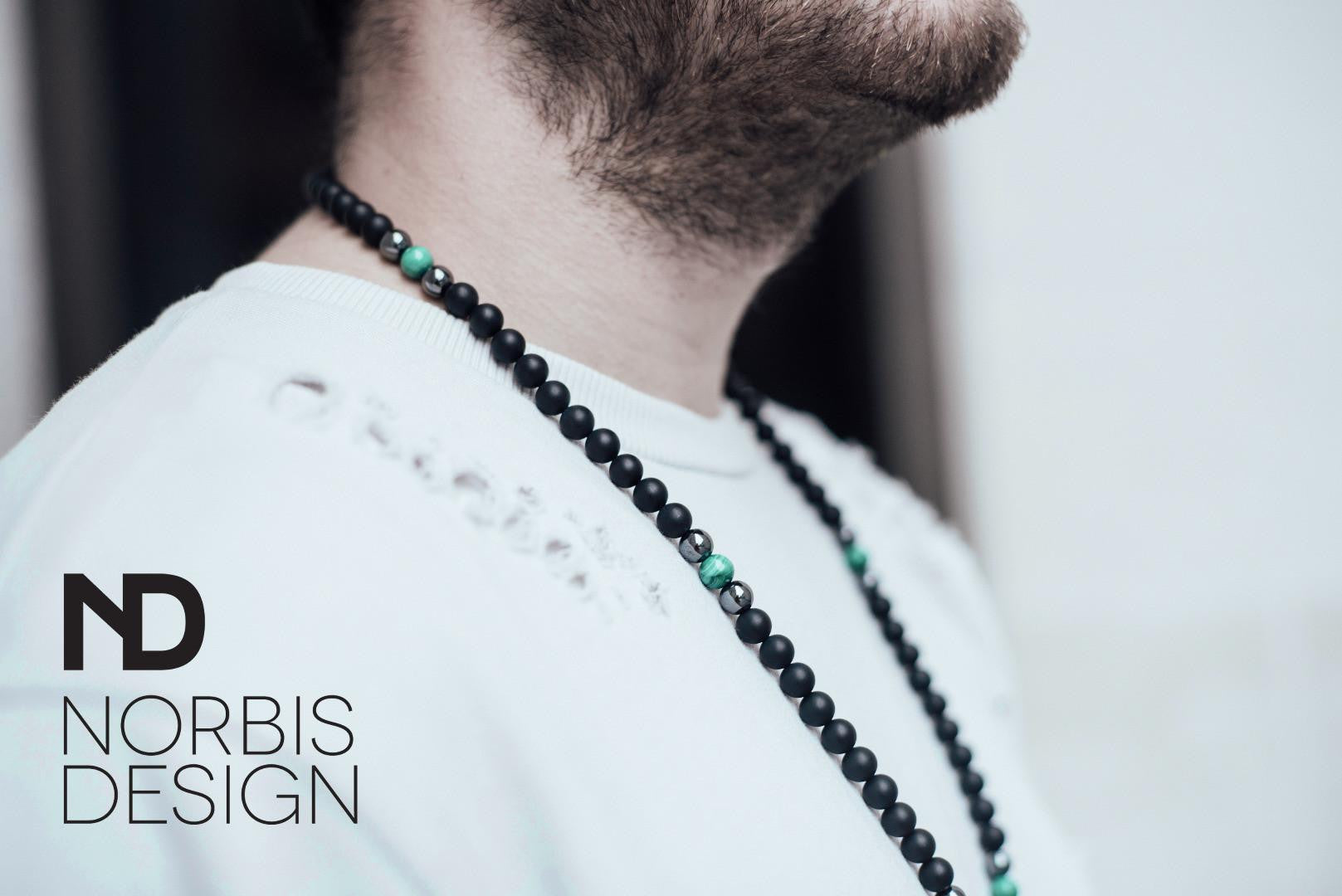 Men's Necklace Malachite/Onyx Natural Gemstone 28inch Michael's UK Jewellery