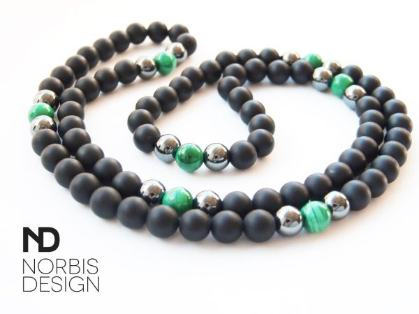 Men's Necklace Malachite/Onyx Natural Gemstone 28inch Michael's UK Jewellery