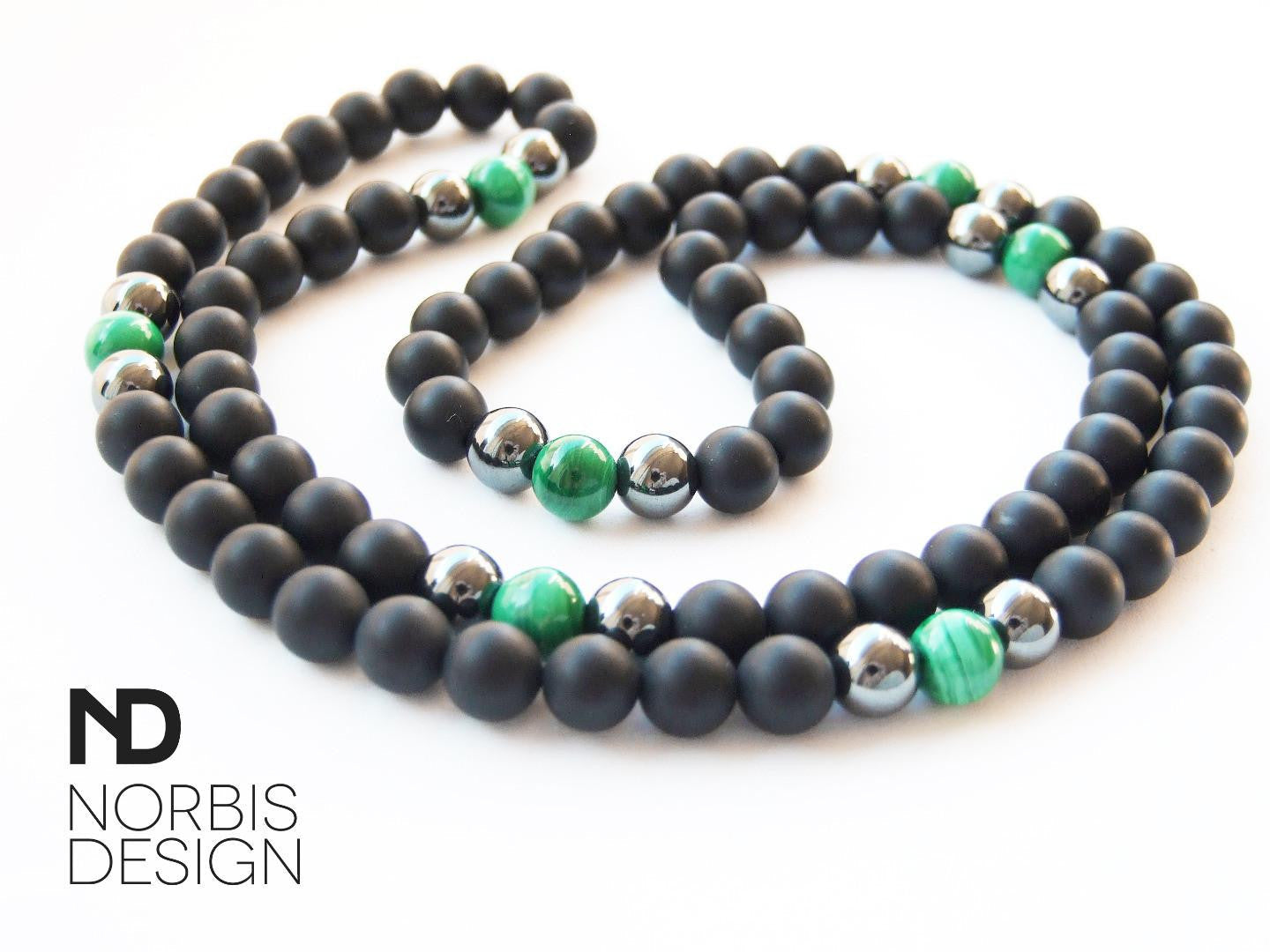 Men's Necklace Malachite/Onyx Natural Gemstone 28inch Michael's UK Jewellery