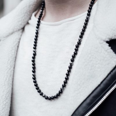 Men's Necklace Onyx/Hematite Natural Gemstone 30inch Michael's UK Jewellery