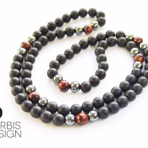 Men's Necklace Onyx/Red Tigers Eye Natural Gemstone 28inch Michael's UK Jewellery