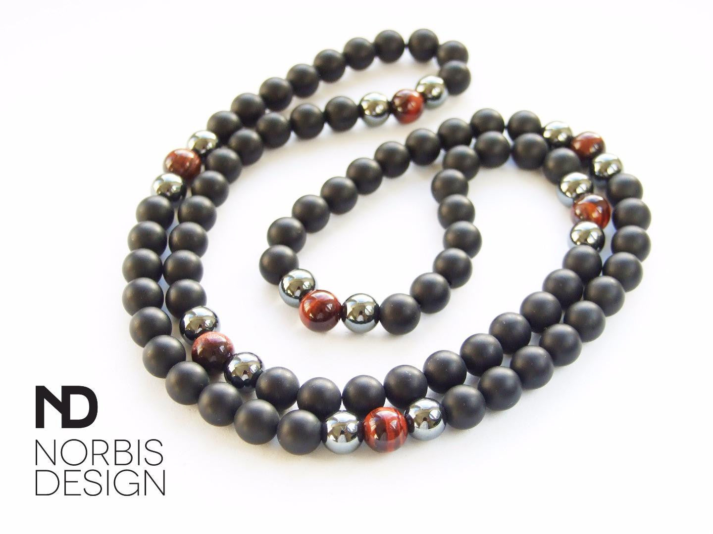 Men's Necklace Onyx/Red Tigers Eye Natural Gemstone 28inch Michael's UK Jewellery