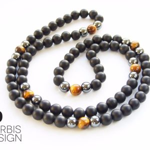 Men's Necklace Tigers Eye/Onyx Natural Gemstone 28inch Michael's UK Jewellery