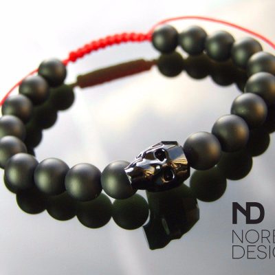 Men's Onyx Matt Natural Gemstone Skull Bracelet with Swarovski Crystal 6-9inch Michael's UK Jewellery