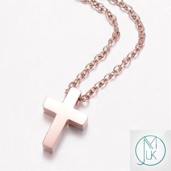 Modern Stainless Steel Rose Gold Tone Small Cross Necklace 18'' Michael's UK Jewellery