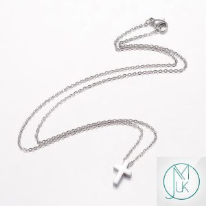 Modern Stainless Steel Silver Tone Small Cross Necklace 18'' Michael's UK Jewellery