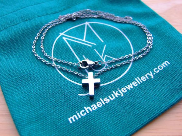 Modern Stainless Steel Silver Tone Small Cross Necklace 18'' Michael's UK Jewellery