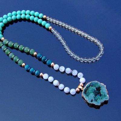 Moonstone Apatite Natural Gemstone Mala Necklace Michael's UK Jewellery
