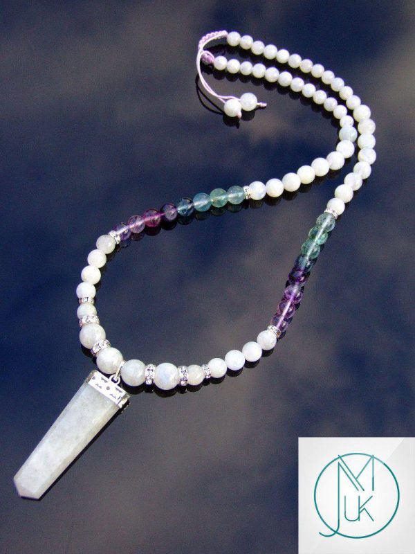 Moonstone Fluorite Crystal Natural Gemstone Macrame Necklace Michael's UK Jewellery