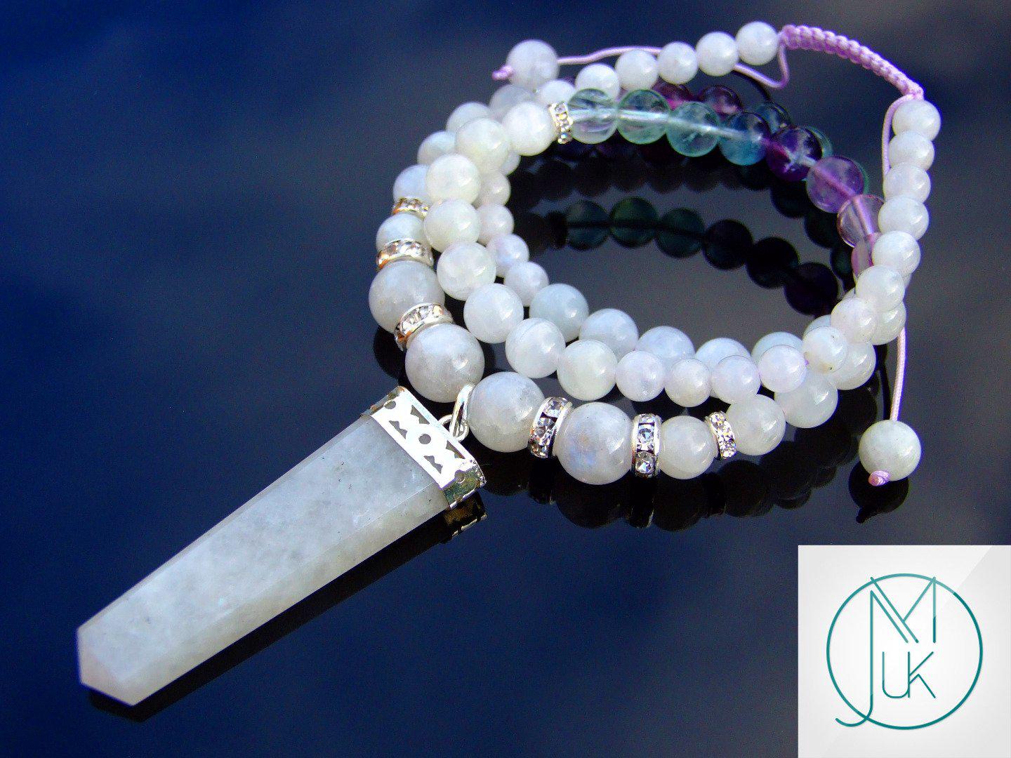 Moonstone Fluorite Crystal Natural Gemstone Macrame Necklace Michael's UK Jewellery