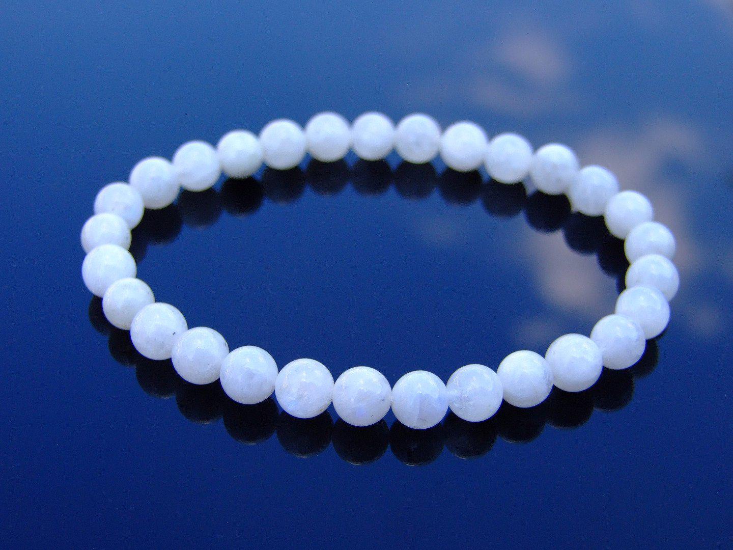 Moonstone Natural 6mm Gemstone Bracelet 6-9'' Elasticated Michael's UK Jewellery