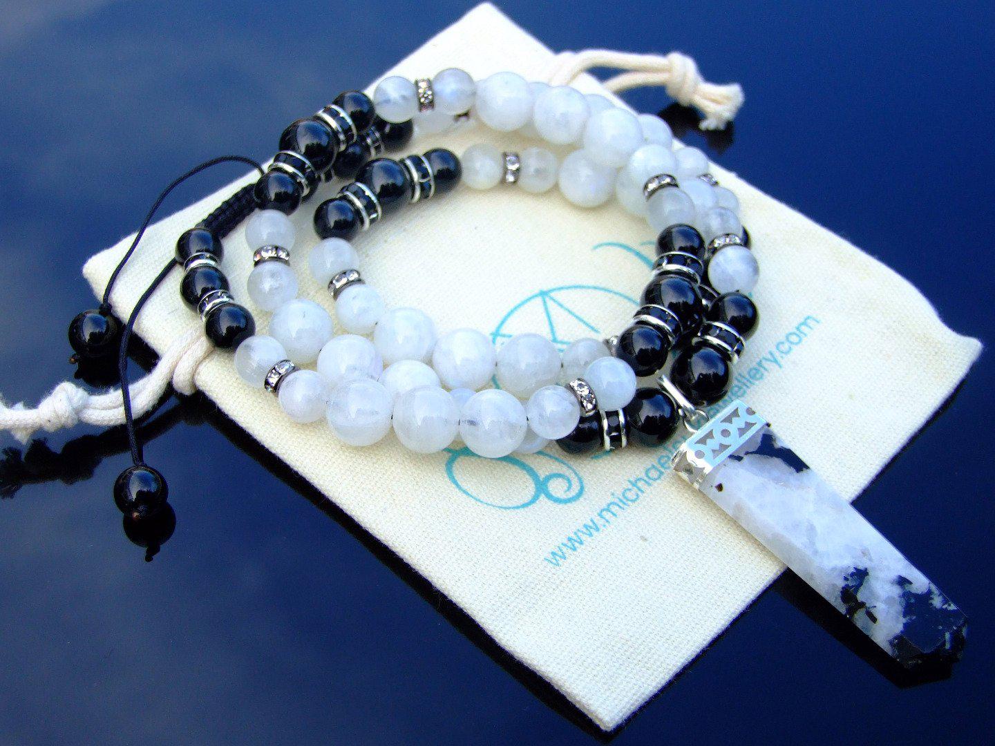 Moonstone Tourmaline Crystal Natural Gemstone Macrame Necklace Michael's UK Jewellery