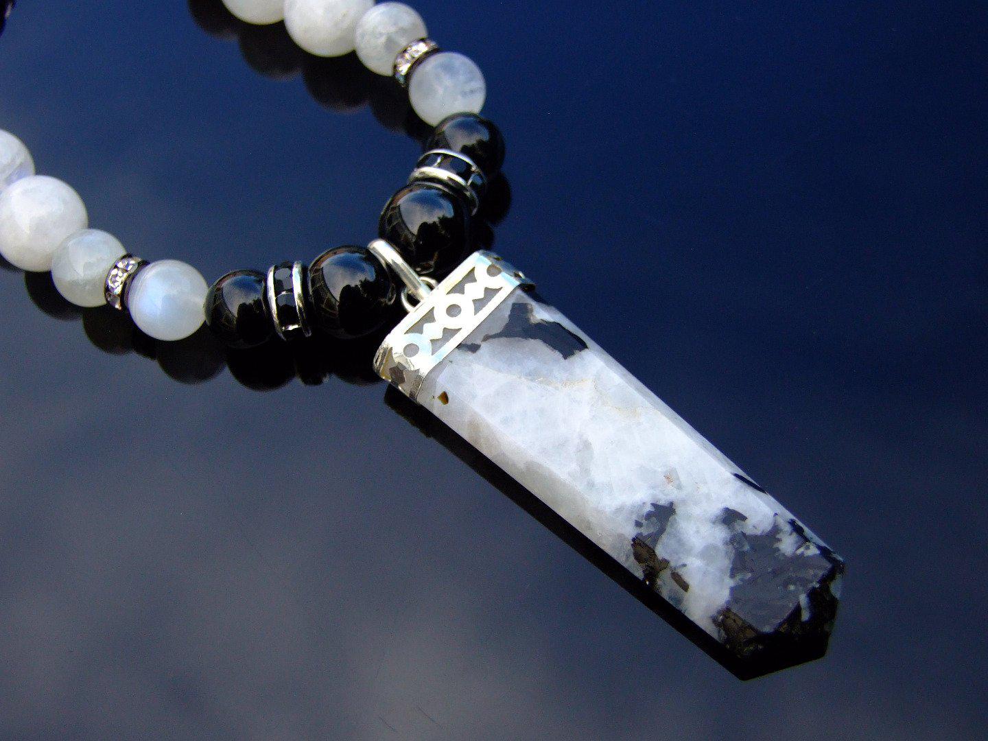 Moonstone Tourmaline Crystal Natural Gemstone Macrame Necklace Michael's UK Jewellery