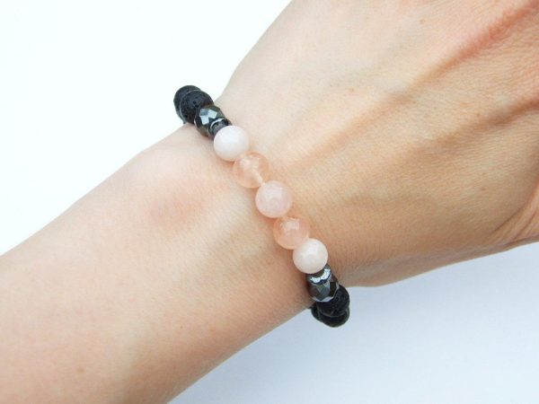 Morganite and Lava Natural Gemstone Bracelet 6-9'' Elasticated Michael's UK Jewellery