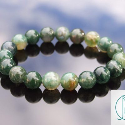 Moss Agate 10mm Natural Gemstone Bracelet 6-9'' Elasticated Michael's UK Jewellery