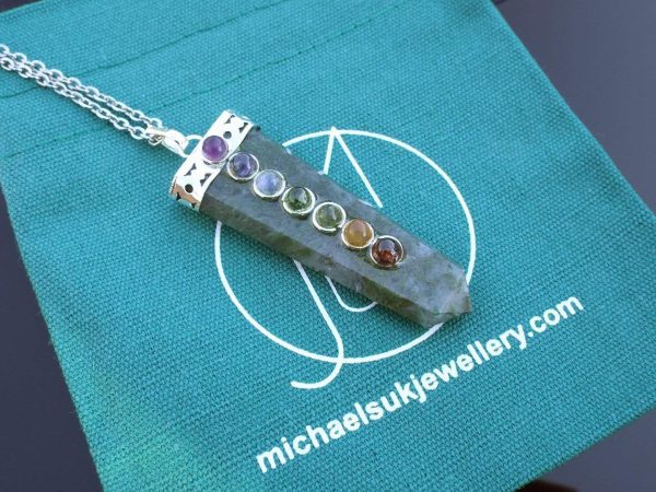 Moss Agate 7 Chakra Natural Gemstone Pendant Necklace 50cm Michael's UK Jewellery