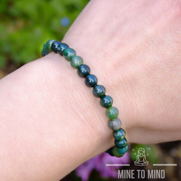 Moss Agate Gemstone Bracelet 6mm minetomind beadsmouse.co.uk