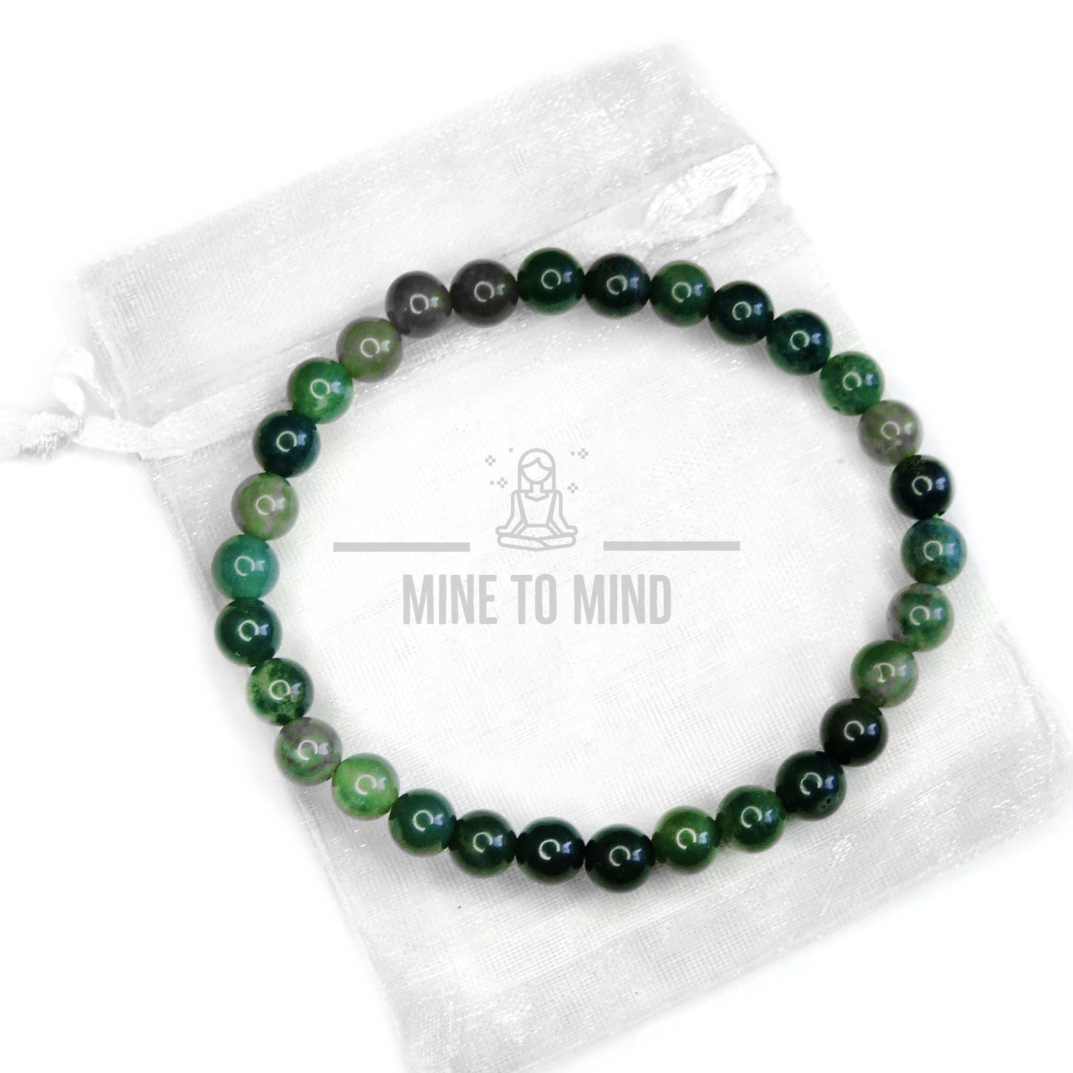 Moss Agate Gemstone Bracelet 6mm minetomind beadsmouse.co.uk