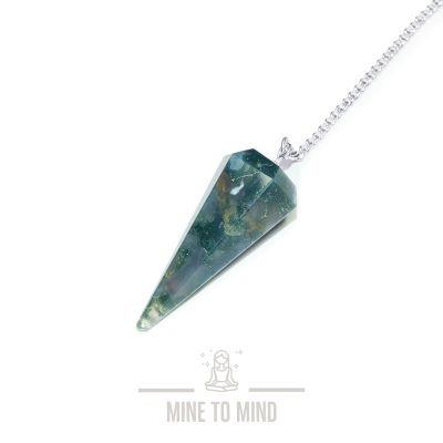 Moss Agate Gemstone Pendulum mine to mind