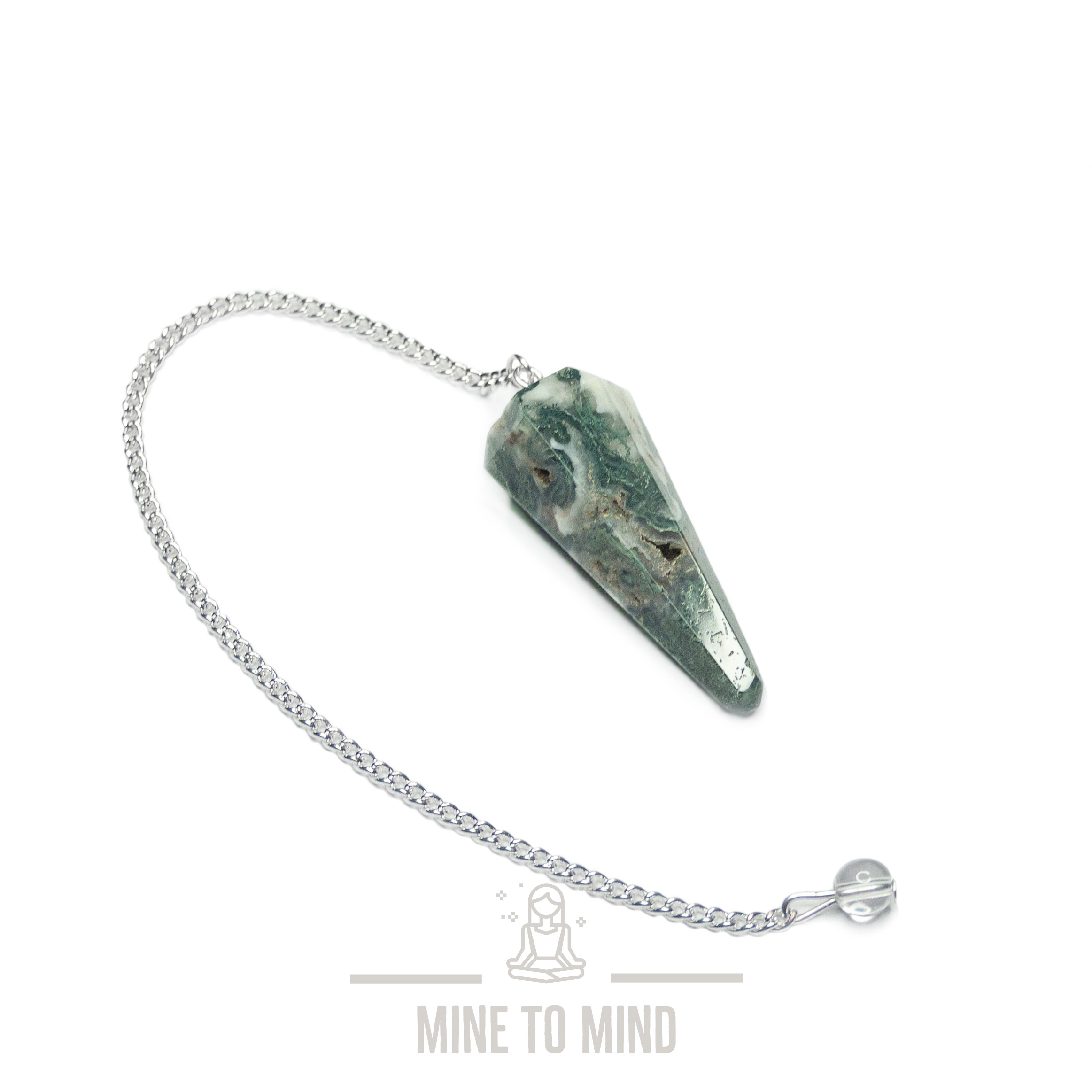 Moss Agate Gemstone Pendulum mine to mind