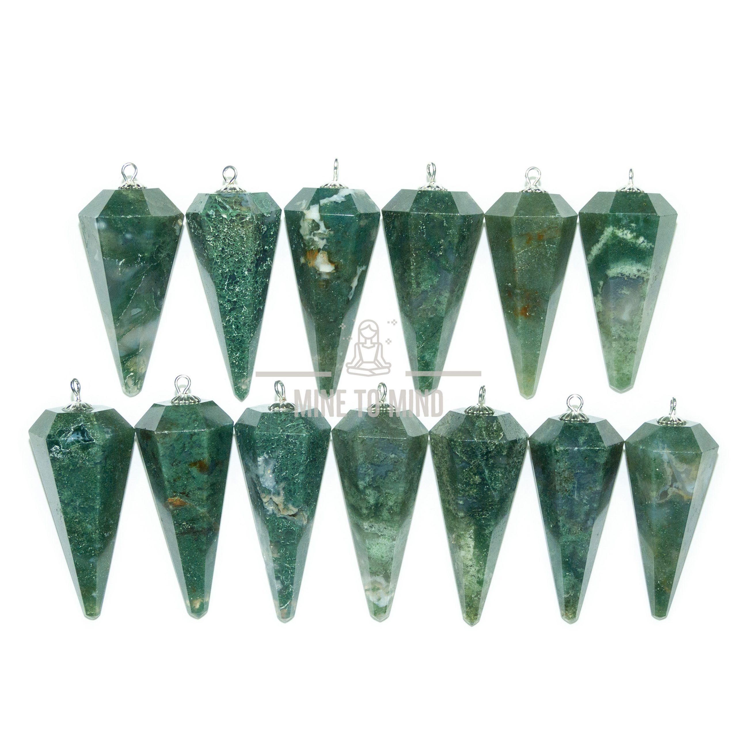 Moss Agate Gemstone Pendulum mine to mind