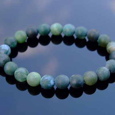 Moss Agate Matt Natural Gemstone Bracelet 6-9'' Elasticated Michael's UK Jewellery
