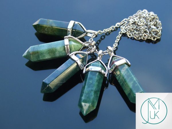 Moss Agate Natural Crystal Point Pendant Gemstone Necklace Michael's UK Jewellery