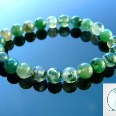 Moss Agate Natural Gemstone Bracelet 6-9'' Elasticated Michael's UK Jewellery