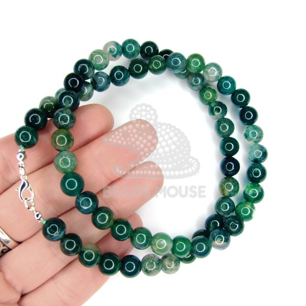 Moss Agate Natural Gemstone Necklace 8mm Beaded 16-30inch - Image 2