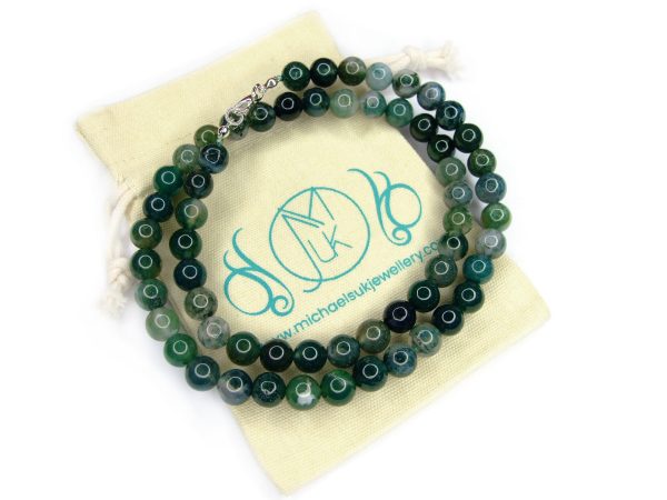 Moss Agate Natural Gemstone Necklace 8mm Beaded 16-30inch - Image 3