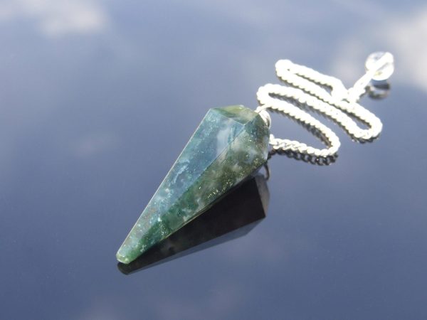 Moss Agate Pendulum Natural Gemstone for Dowsing Scrying Divination Meditation Michael's UK Jewellery