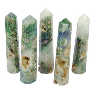 Moss Agate Tower Polished Natural Gemstone Crystal Obelisk Michael's UK Jewellery