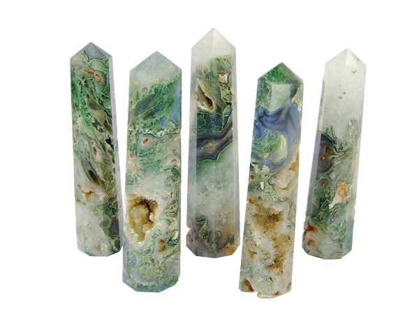 Moss Agate Tower Polished Natural Gemstone Crystal Obelisk Michael's UK Jewellery