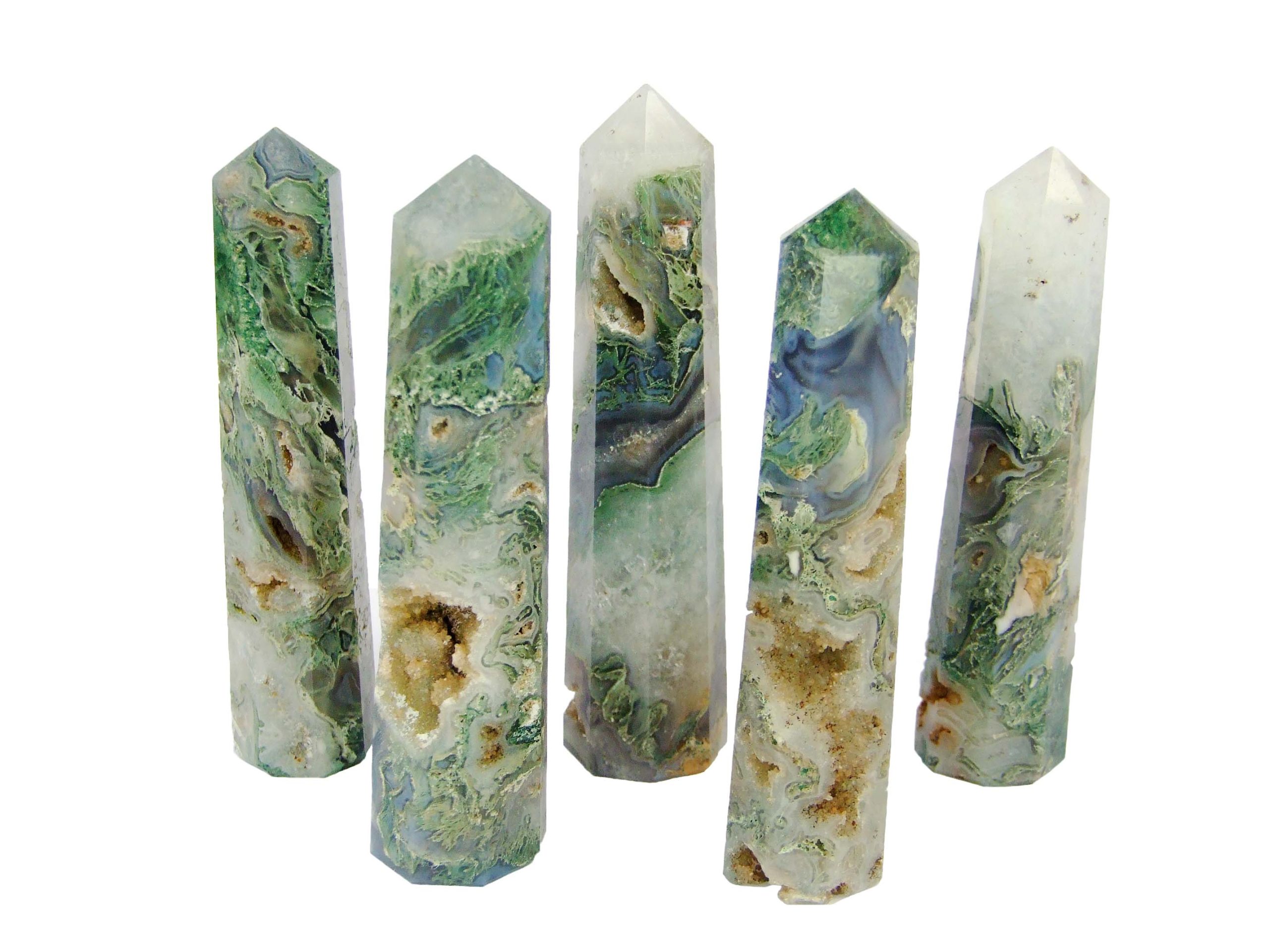Moss Agate Tower Polished Natural Gemstone Crystal Obelisk Michael's UK Jewellery