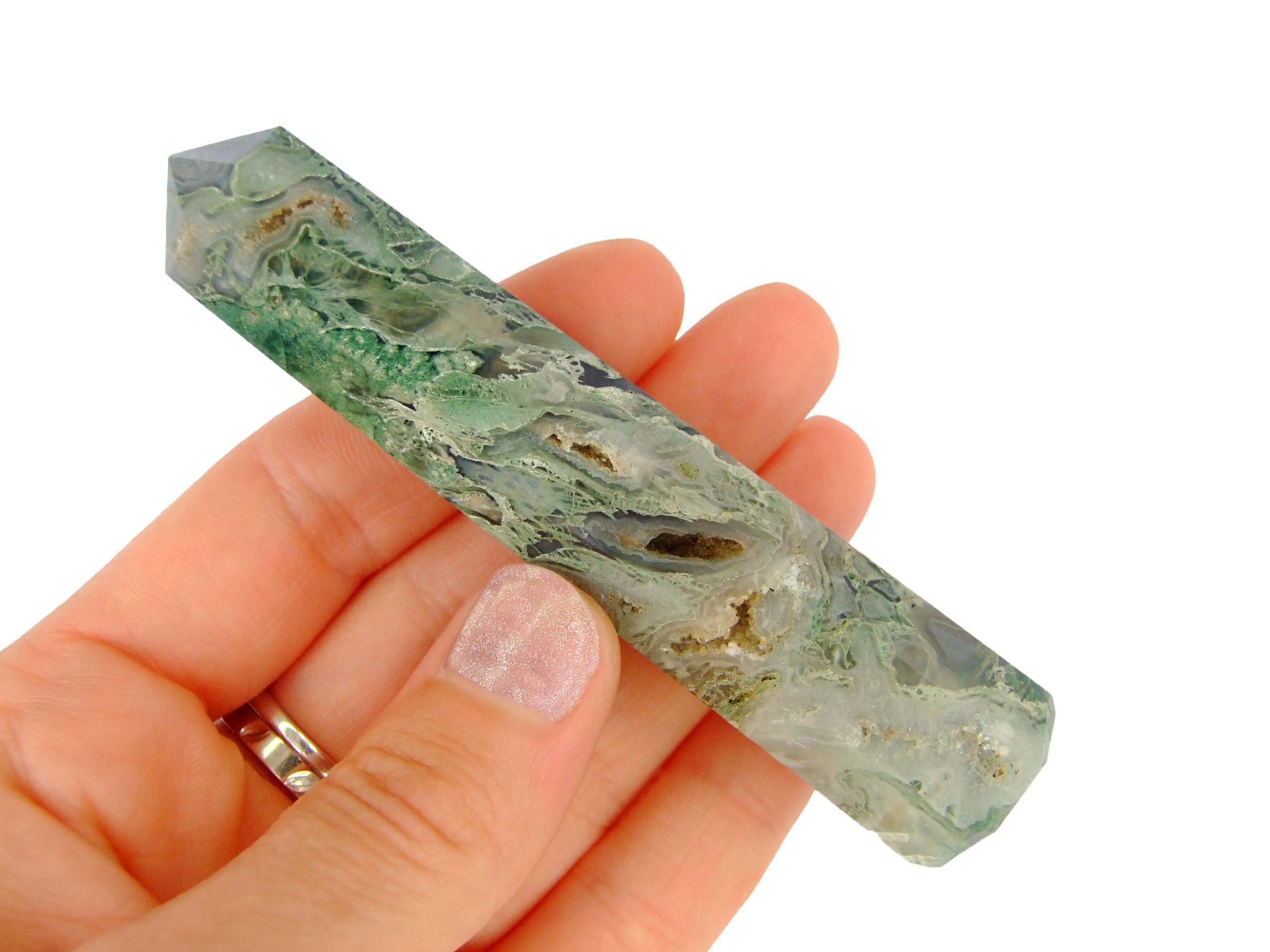 Moss Agate Tower Polished Natural Gemstone Crystal Obelisk Michael's UK Jewellery