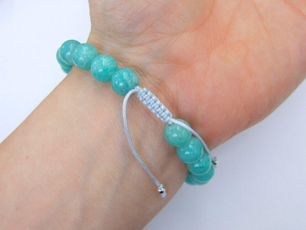 Mozambique Amazonite Om Sterling Silver Natural Gemstone Bracelet 6-9'' Macrame Michael's UK Jewellery
