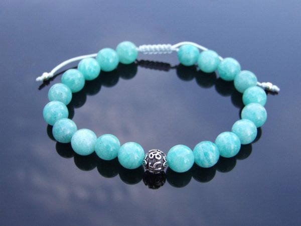 Mozambique Amazonite Om Sterling Silver Natural Gemstone Bracelet 6-9'' Macrame Michael's UK Jewellery